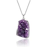 Jovivi Natural Amethyst Cluster Crystal Necklace for Women Men,Irregular Raw Rough Amethyst Quartz Stone Pendant Necklace Jewelry for Spiritual Reiki Healing,Beauty, Love and Positive Energy