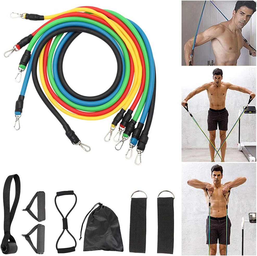 JTWEB 12PCS Exercise Resistance Bands Set Stretch Latex Tube Workout Fitness Set Foam Handle for Men Women Home Training Fitness Gym Pilate Yoga Muscle