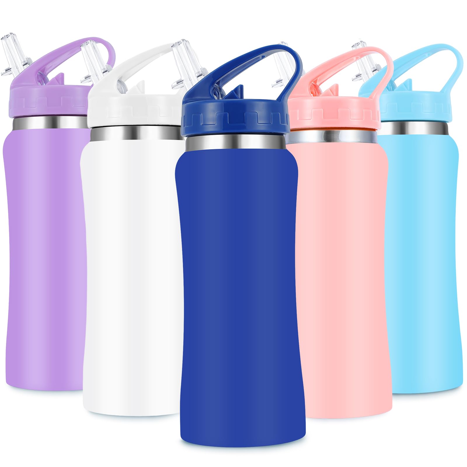 SUPPRUI Kids Stainless Steel Insulated Water Bottle with Straw,350 ml Small Water Bottles for School Reusable Metal Vacuum Small Flask Leakproof Keep Drinks Hot Cold for Boys Girls (Blue)