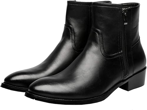 Amazon ショートブーツ メンズ 本革 サイドジップ ブーツ 革靴 皮靴 カジュアル ブラック 4cmヒール 黒 レザー ショート 赤 ヒール ヒールブーツ メンズブーツ シューズ 秋冬 シークレットブーツ プレーントゥ ビジネス 男性用 紳士靴 トブイシューズ ブーツ