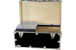 C&N Footlockers - Large Undergrad Storage Trunk w/Tray - Made in the USA - Only STEEL Footlocker on Amazon - Durable Chest with Lid Stay - 32 x 18 x 16.5 Inches (Black)