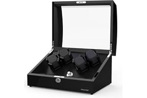 Watch Winder for 4 Automatic Watches with Extra 6 Watch Storages, Wood Shell Piano Paint Japanese Exterior and Extremely Sile