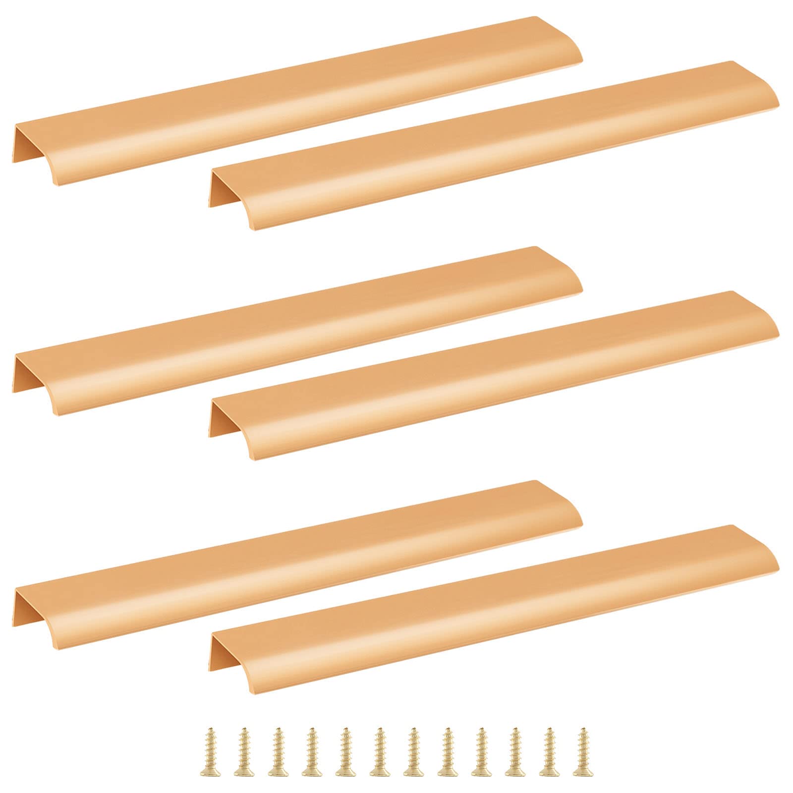 Cjueiom 6 Pack Concealed Kitchen Cupboard Handles 256mm Hole Center Hidden Drawer Pulls, Finger Edge Pull Aluminum Cabinet Handle Invisible Door Knob for Wardrobe (300mm Total Length, Gold)