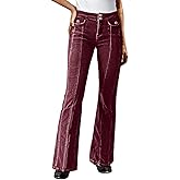 Flamingals Bootcut Mid Waist Solid Stitch Front Retro Pants for Women with Flap Pockets