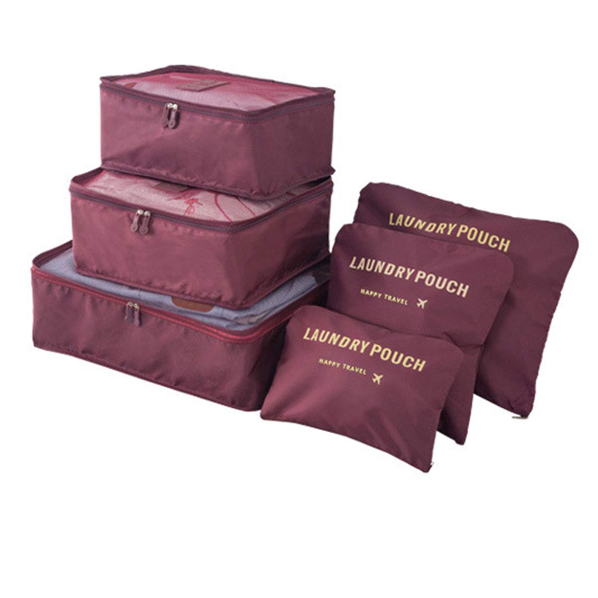 Portable Packing Cubes, TCHEER 6PCS Travel Luggage Organizers Lightweight Storage Zip Bags for Suitcase (Wine Red)