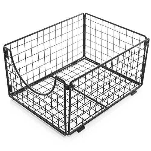 Buy Collapsible Wire Frame Metal Storage Baskets, Stacking Supply Bins, Black Online at