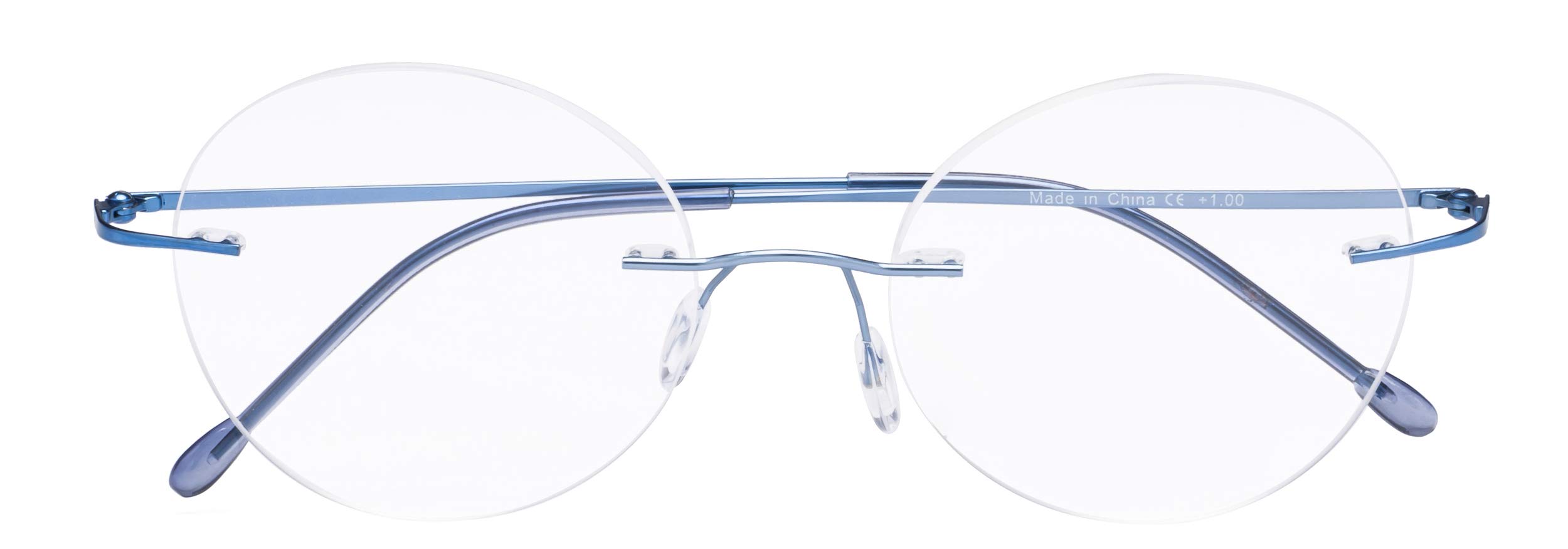 CessBlu Rimless Reading Glasses Round Readers for Men Women (Blue) +2.25