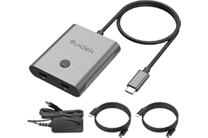 SUIDEK Bi-Directional USB C Switch 2 Computers,1 in 2 Out/2 in 1 Out USB Type C Switcher with 8K@60Hz Video/100W Charging /10