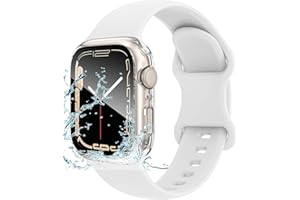LASLLAVES For Apple Watch 9 Waterproof Case Built-in Tempered Glass Screen Protector with Silicone Soft Band Wrist Strap for iWatch Series 9 8 7
