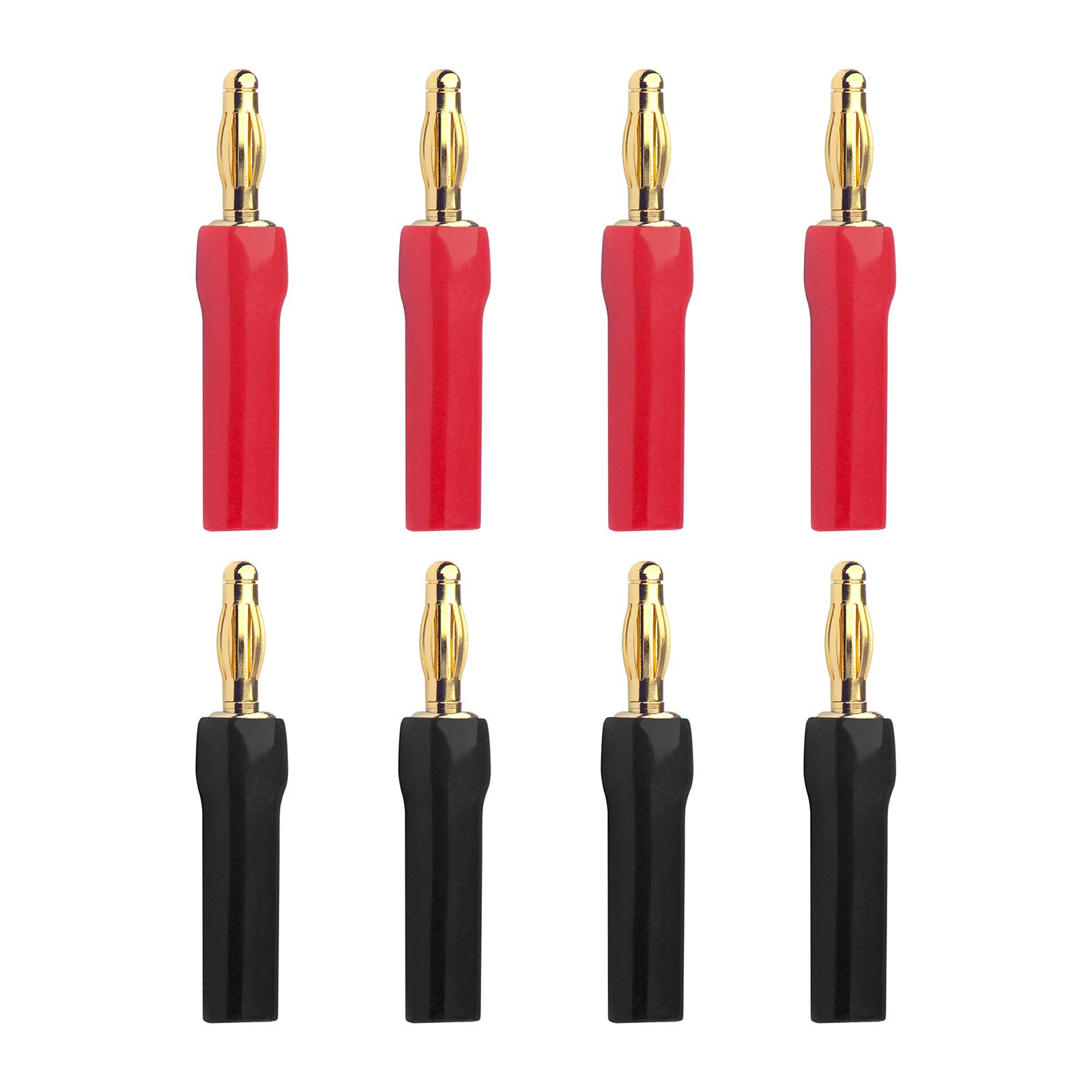 VCELINK Banana Plugs Open Screw Type, 4mm Speaker Connectors 24K Gold Plated for Speaker Wire, Sockets, Amplifier in Red & Black (4 Pairs/8 PCS)