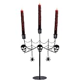NEEDOMO Halloween Candle Holder, 3-Arm Black Metal Skull Taper Candlestick for Halloween Decorations Indoor, Gothic Halloween Candelabra Table Centerpieces for Dining Party Mantel