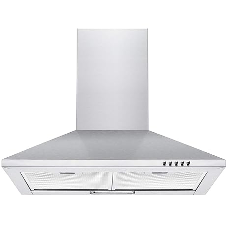 Nyka-60 Stainless Steel Pyramid Range 3 Speed Push Button Control Chimney Hood with Baffle Filters, 60 cm (Silver)