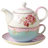 Jusalpha Porcelain Teapot for One, Rose | Teapot- Cup and Saucer in one set