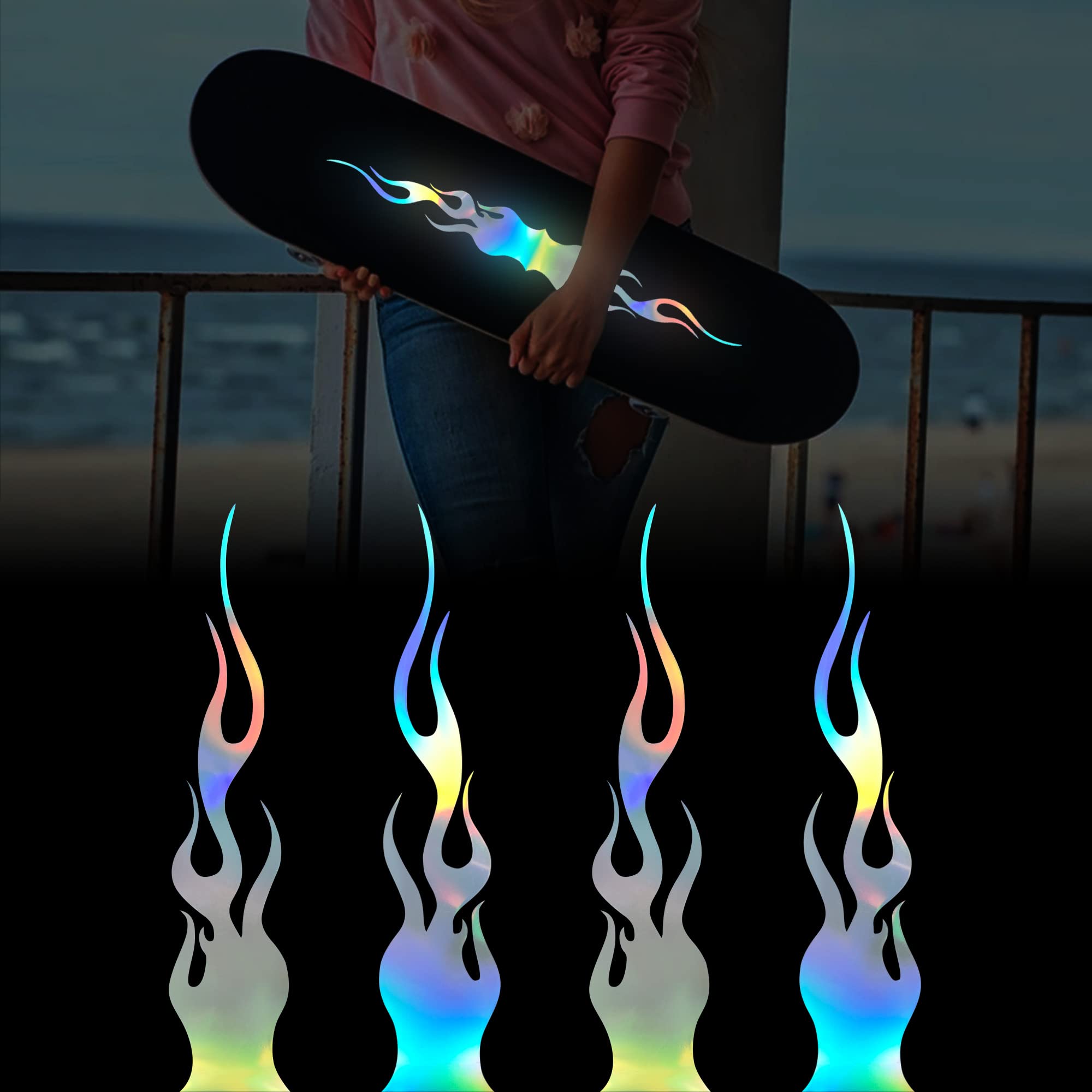 TOMALL 4 Pack 8" Reflective Vinyl Stickers for Golf Cart, Off-Road Vehicles, Motorcycles, Bikes, Skateboard, Laptop, Universal Decoration (Gradient)