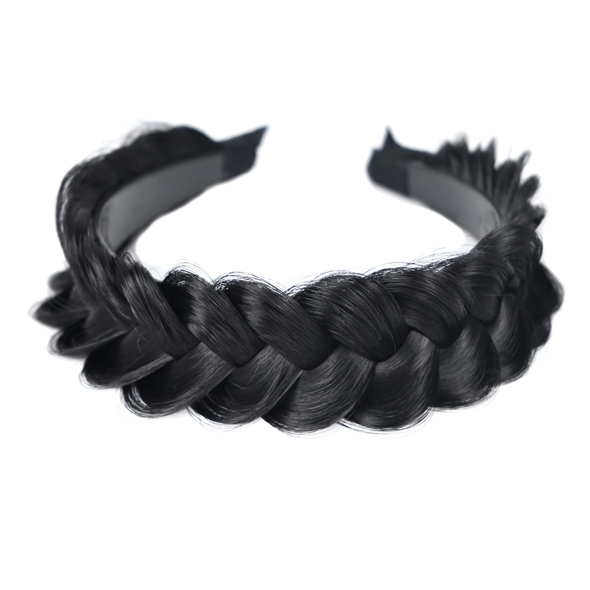 Photo 1 of STHEJFB Wide Braided Headband Hoop Fashion Hair Accessories Elastic Non-slip Band for Women and Girl (Black)