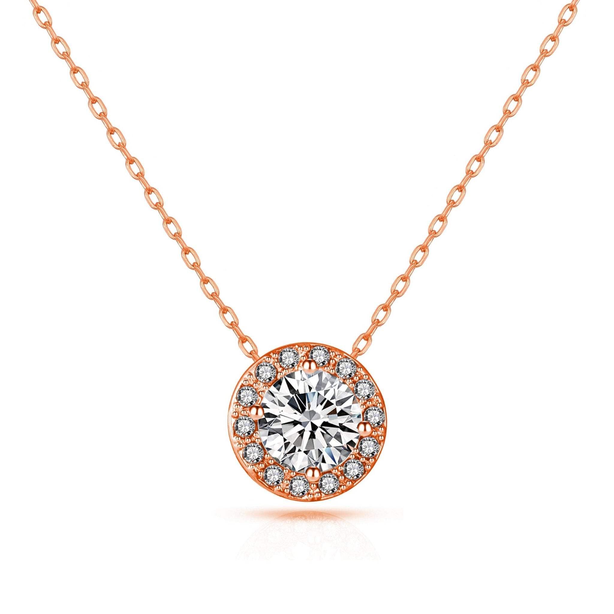 Philip Jones Rose Gold Plated Halo Necklace Created with Zircondia® Crystals