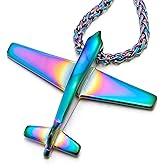 COOLSTEELANDBEYOND Stainless Steel Colorful Airplane Pendant Necklace for Men Women with 23.6 inches Wheat Chain