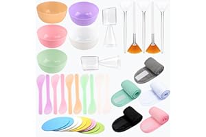 Rowcay 37 Pcs Face Mask Mixing Bowl Set, 5 Plastic Mask Bowl 5 Facial Headbands, 10 compressed facial sponges 5 Facial Mask F