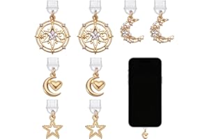 PH PandaHall 8PCS Dust Plug Charms 4 Styles Hollow Moon Star Phone Charms Rhinestone Port Caps Protector Type-C Charging Port