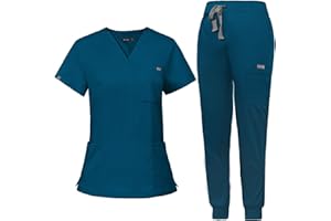 niaahinn Women's Scrub Top with Classic V-Neck & Yoga Jogger Pants Medical Nursing Uniform Set