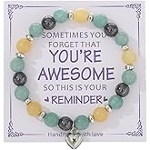 KZL Inspiration Bracelets for Women Men Healing Crystal Natural Stone You're Awesome Heart Beaded Strand Bracelet Meaningful Card Retirement Appreciation Gifts for Coworker Teacher Family Friend