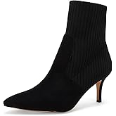 Coutgo Women's Pointed Toe Ankle Boots Stiletto Kitten Heel Knit Faux Suede Winter Sock Booties