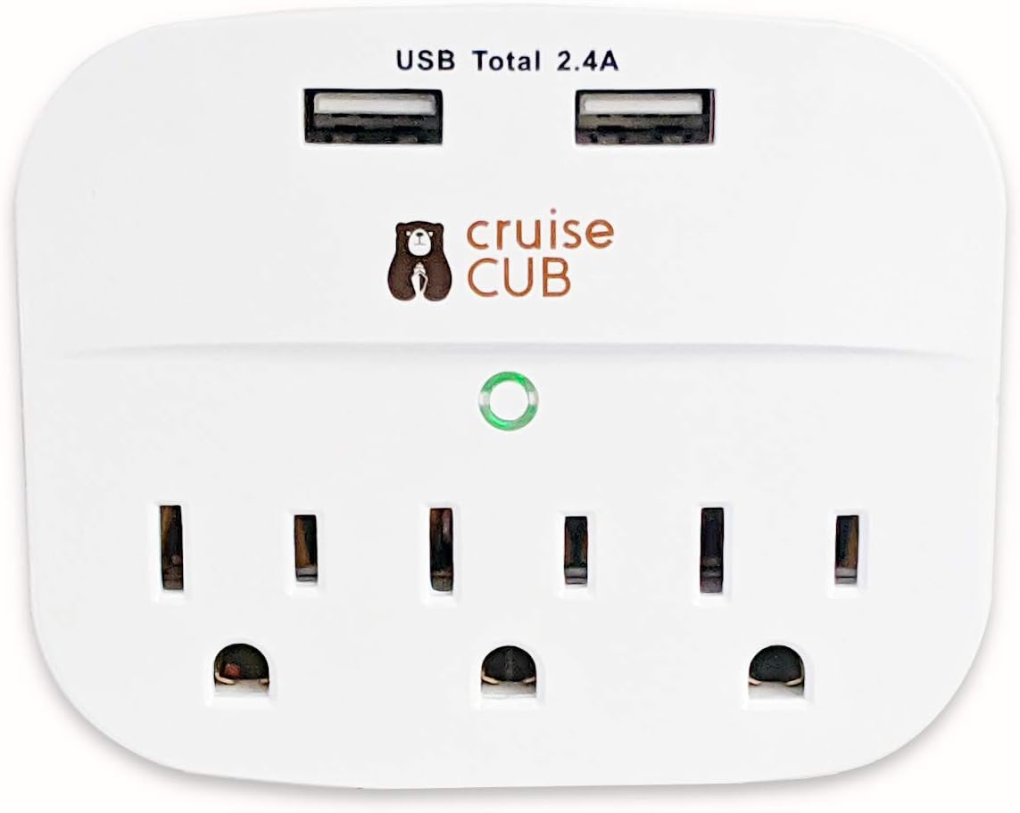 Cruise Ship Power Strip with 2 USB Ports & 3 Outlets No