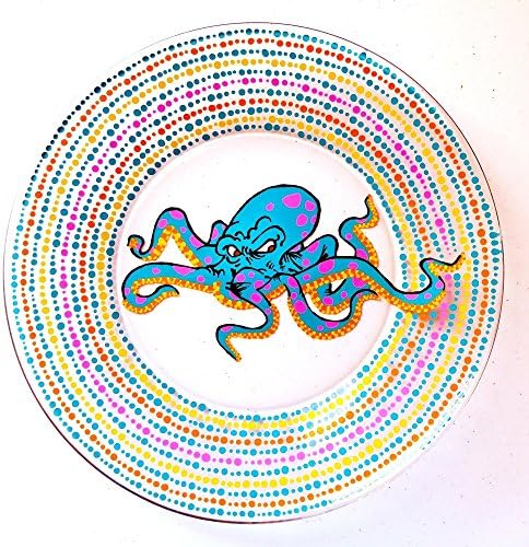 Octopus, Nautical Plates, Graffiti, Hand Painted, Dinnerware,