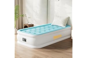 REACH HOPE Air Mattress Twin with Built in Pump, 18" Height Foldable Blow Up Air Bed, Comfort Self Inflatable Mattress Single Bed for Home, Travel, Camping & Guests (18" Twin, Blue)