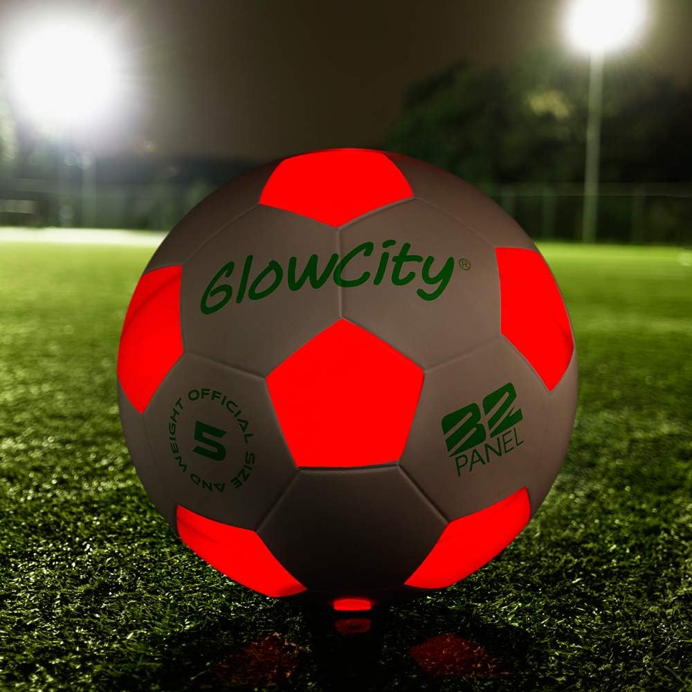 Light Up-Soccer Ball Size 5|Glow in The Dark|Official Size and Weight|Uses 2 Hi-Bright LED Lights|Perfect for A Night Match in The Dark or Kickball League-Spare Batteries Included: Toys & Games