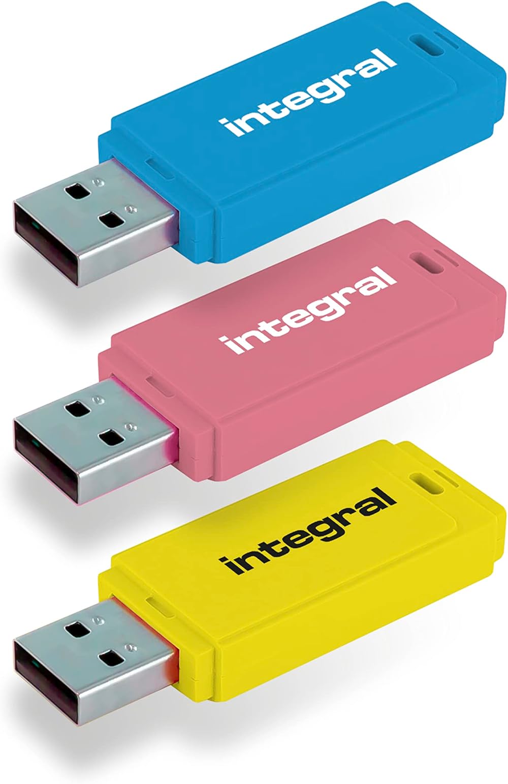 Integral 32GB Neon USB 2.0 Flash Drive 3-Pack Blue Pink Yellow