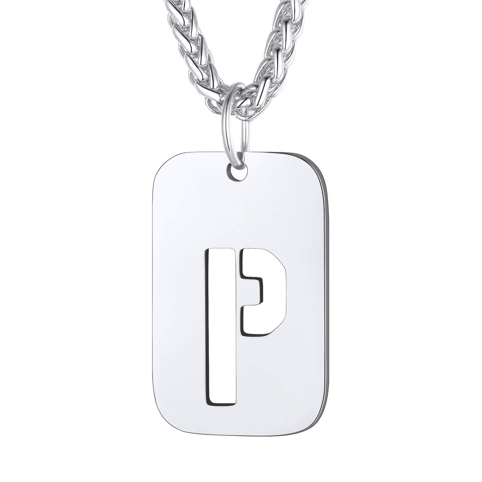 Bandmax Initial Letter For Men Women Necklace Chain Dog Tags Army Chain Stainless Steel 26 Alphabet Hollow Capitals Boy Chains With Pendants Jewelry Steel/Black Necklace Chain For Men