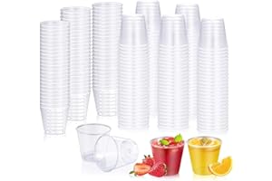 100 Count Crystal Clear Plastic Shot Glasses, 1oz Disposable Mini Cups, BPA-Free, for Jello, Condiments, Wine, Food Samples, 
