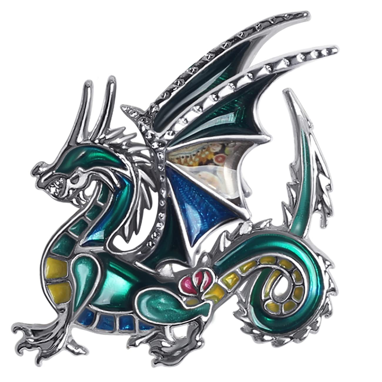 BONSNY Enamel Alloy Elegant Dragon Brooch Dinosaur Pins Jewellery for Women Girls Dress Scarf Decoration Gift (Green)