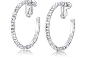 LAXPICOL Fashion Sparkly Austrian Circle Hoop Earrings Clip On Earrings For Women No Piercing Earrrings