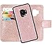 Harryshell Bling Sparkle 12 Card Slots Detachable Magnetic Wallet PU Leather Flip Protective Case with Wrist Strap for Samsung Galaxy S9 (2018) (Rose Gold)