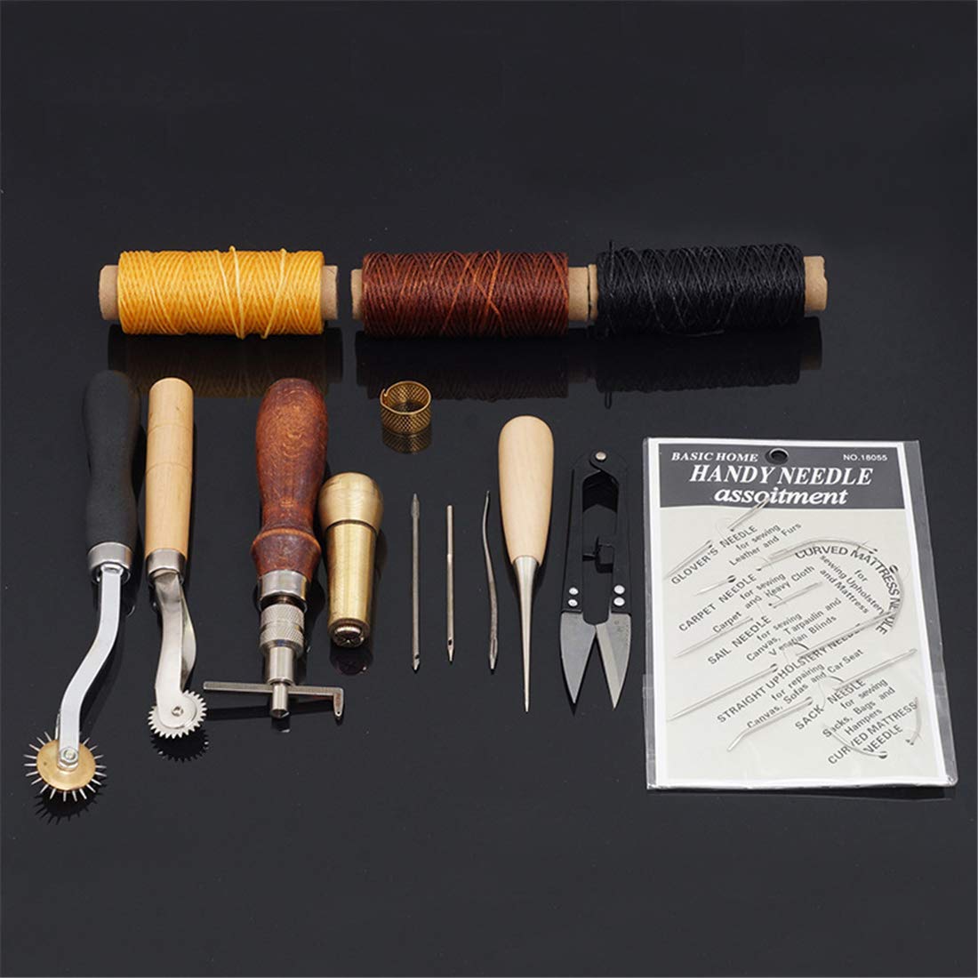 MUUZONING 12PCS Leather Craft Tools Set, Repair kit for Leather Working Cutting Stitching Carving Stamping Sewing Drilling Grinding Punching Saddle Groover Leather craft Handwork Accessories #012