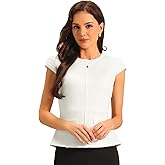 Hobemty Women's Elegant Tweed Top Crew Neck Cap Sleeve Business Office Peplum Blouse Tops