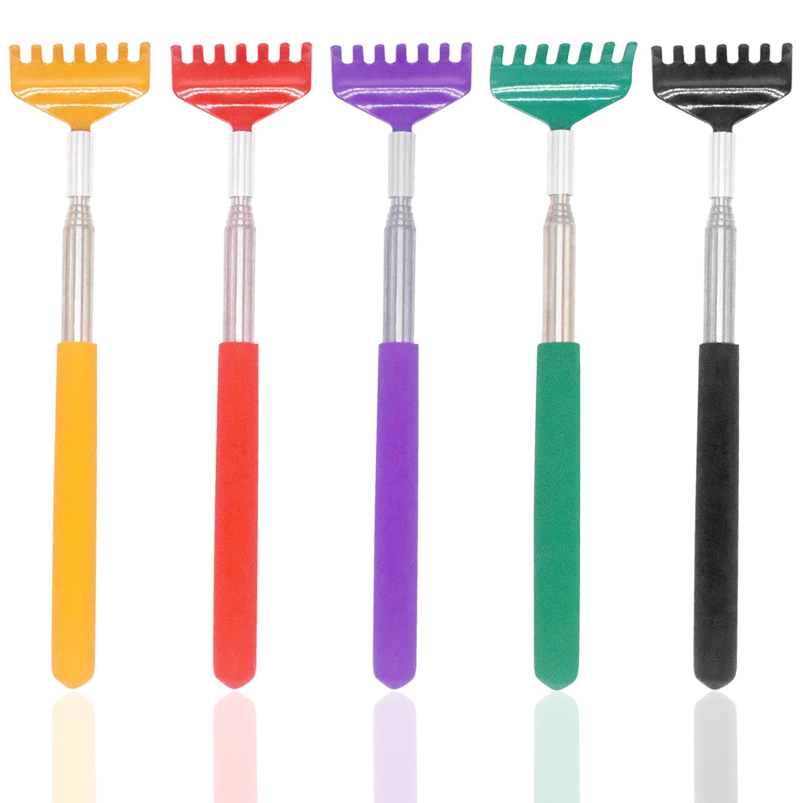 5 PCS Back Scratcher, Extendable Back Scratcher,Portable Extendable Stainless Steel Telescoping Back Massagers 5 Colors(Orange,Red,Purple,Green and Black