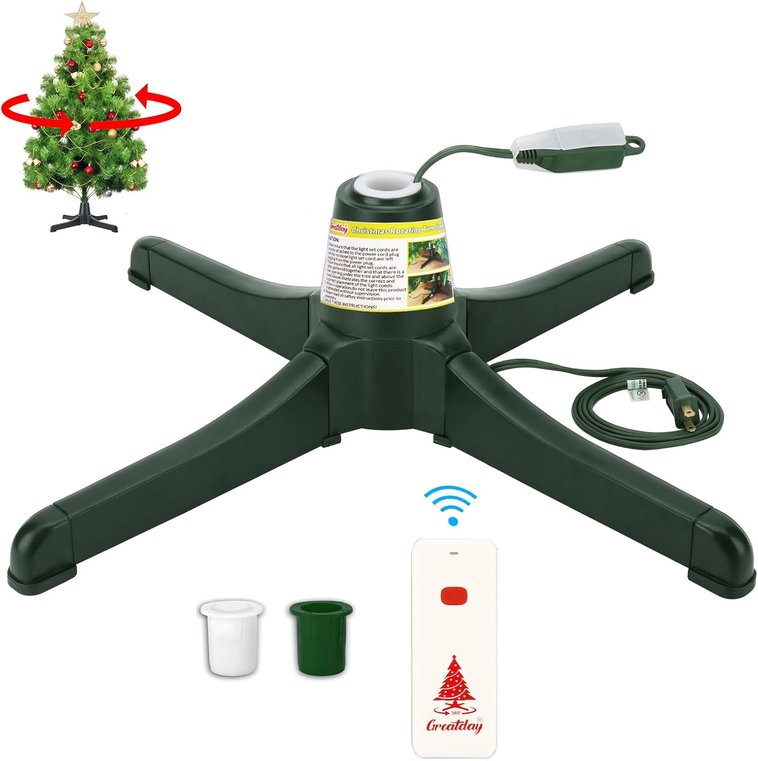 Tree Stands - GREATDAY Remote Control Christmas Rotating Tree Stand,360-Degree Rotating Christmas Tree Stand,Up to 7.5ft and 80 pounds Artificial Tree,With 3 Settings Trunk Diameter