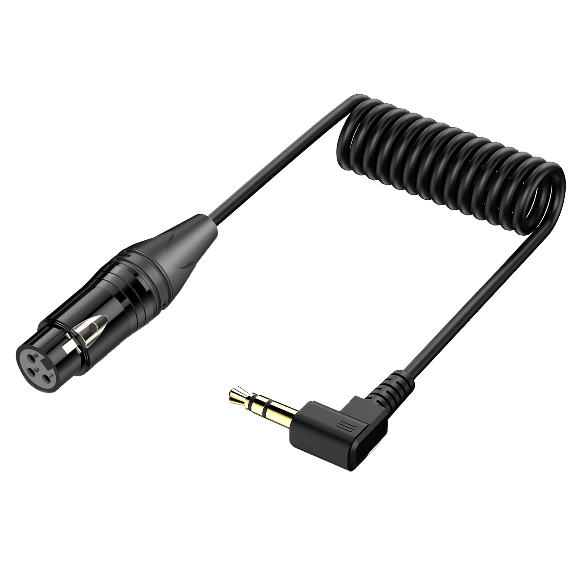 JSADZKJ Right Angle 3.5mm to XLR Aux Cable Coiled 1/8 Inch Jack Stereo to XLR Male Cord 90 degree Angle 3.5mm to XLR Microphone Cable for Laptop,Microphone,Amplifier 30Cm/0.98Ft (Male to Fmale)
