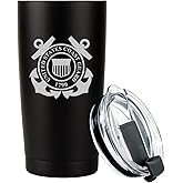 Military Gift Shop 20oz Coast Guard Tumbler, Double-Walled Insulated Steel USCG Coffee Mug with Lid | Coast Guard Gifts | Coast Guard 20oz Tumbler