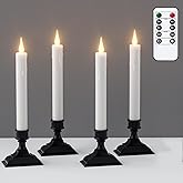 GenSwin Window Candles Battery Operated with Timer, Flameless Taper Candles, Black LED Window Taper Candlesticks Remote, 4 Pack Flameless Candlesticks with Suction Cups for Halloween Christmas Decor