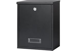 Mailbox with Key Lock, Lovndi Wall Mounted Locking Mailboxes, Medium Capacity Drop Lock Box for Outdoor, Black