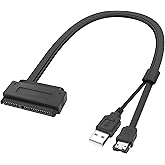 XMSJSIY SATA 22Pin to e-SATA Hard Disk Drive Data Transfer Adapter Cable | with USB Powered Cable for 2.5" SATA HDD SSD BLU-RAY DVD CD-ROM DVD+RW Devices - 45CM/17.7INCH