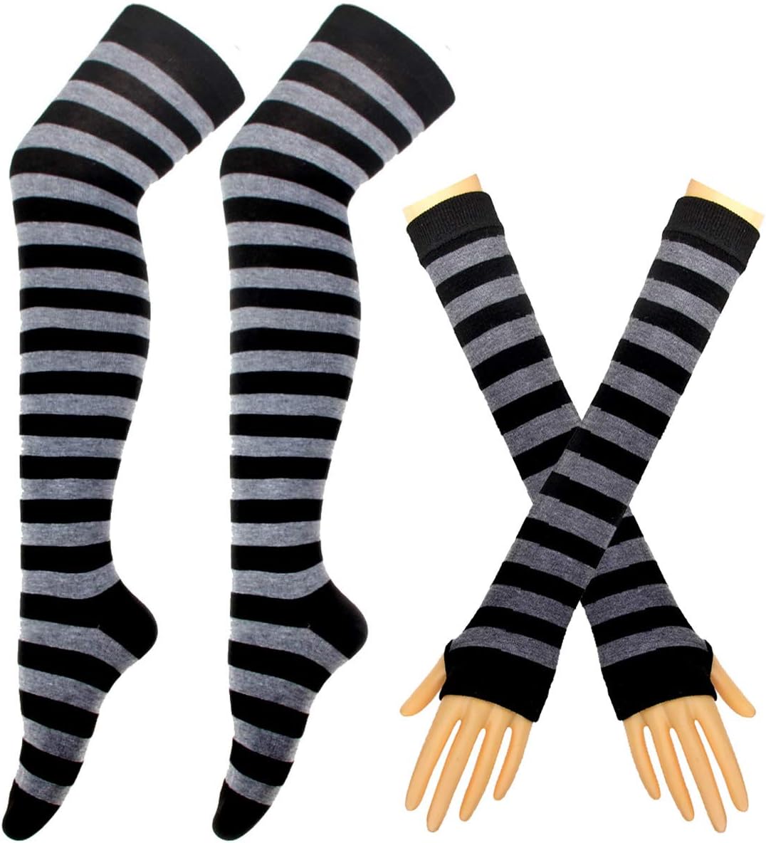 Colorful Rainbow Stripe Leggings Long Knit Gloves Socks Set Party Costume Accessory