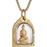 HZMAN Vintage Stainless Steel Tibetan Amitabha Buddha Pendant Mala Prayer Buddhist Necklace Lucky Amulet