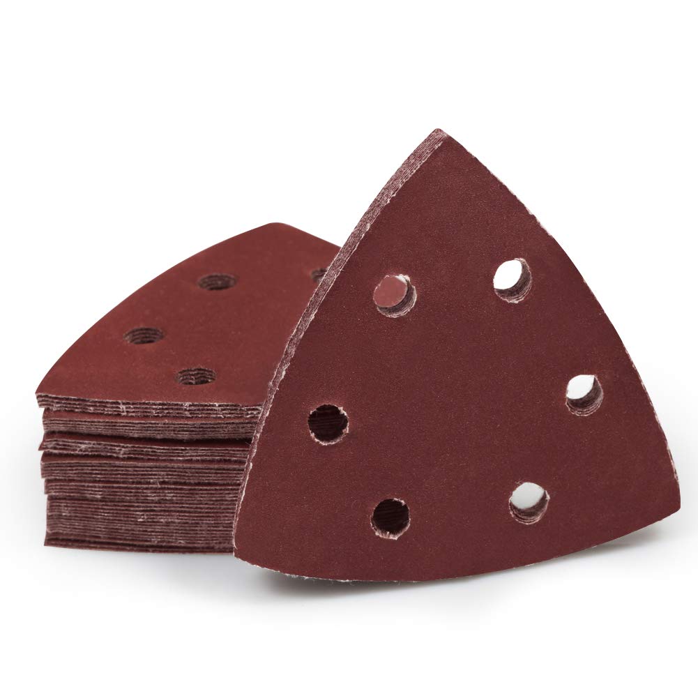 SPEEDWOX 50 Pcs Triangle Sanding Pads Hook and Loop 600 Grit Oscillating Sanding Pad 90mm 6 Holes Fit 3-1/2 Inches Oscillating Multi Tool Detail Sander Sandpaper Triangle Sanding Discs Sanding Tool — image 1