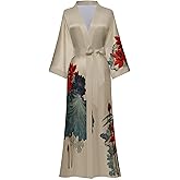 Kihnop Women's Floral Long Kimono Robe Long Satin Robe Long Silk Robe Ladies Kimonos Silky Bathrobe Cover Up, One Size