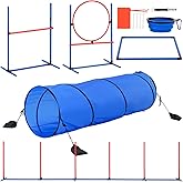 VEVOR Dog Agility Training Equipment, 5 PCS Set with Adjustable High Hurdles,6 Weave Poles, Tunnel, Jump Ring, Pause Box, Whi